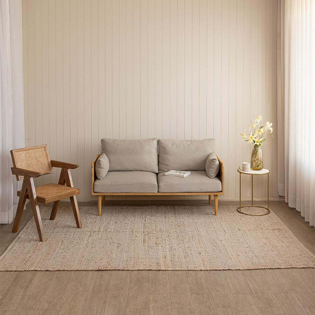 Natural Reversible Handwoven Boho Farmhouse Jute Cotton Area Rug