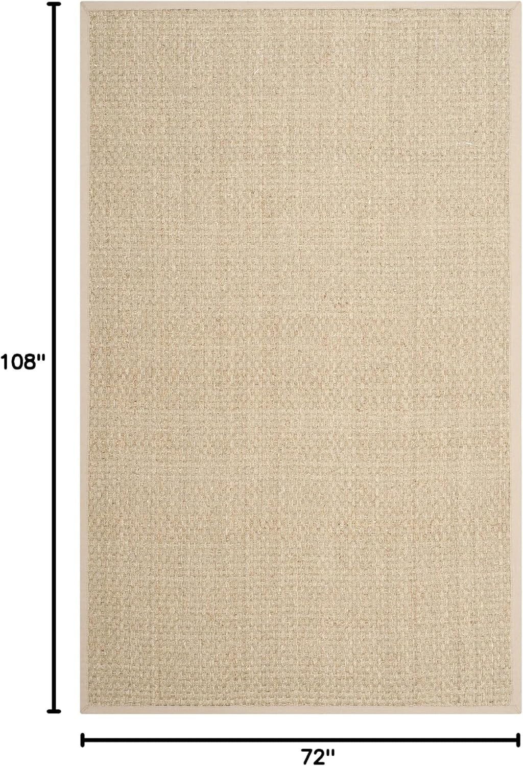 Natural Beige Bordered Basketweave Seagrass Indoor Area Rug