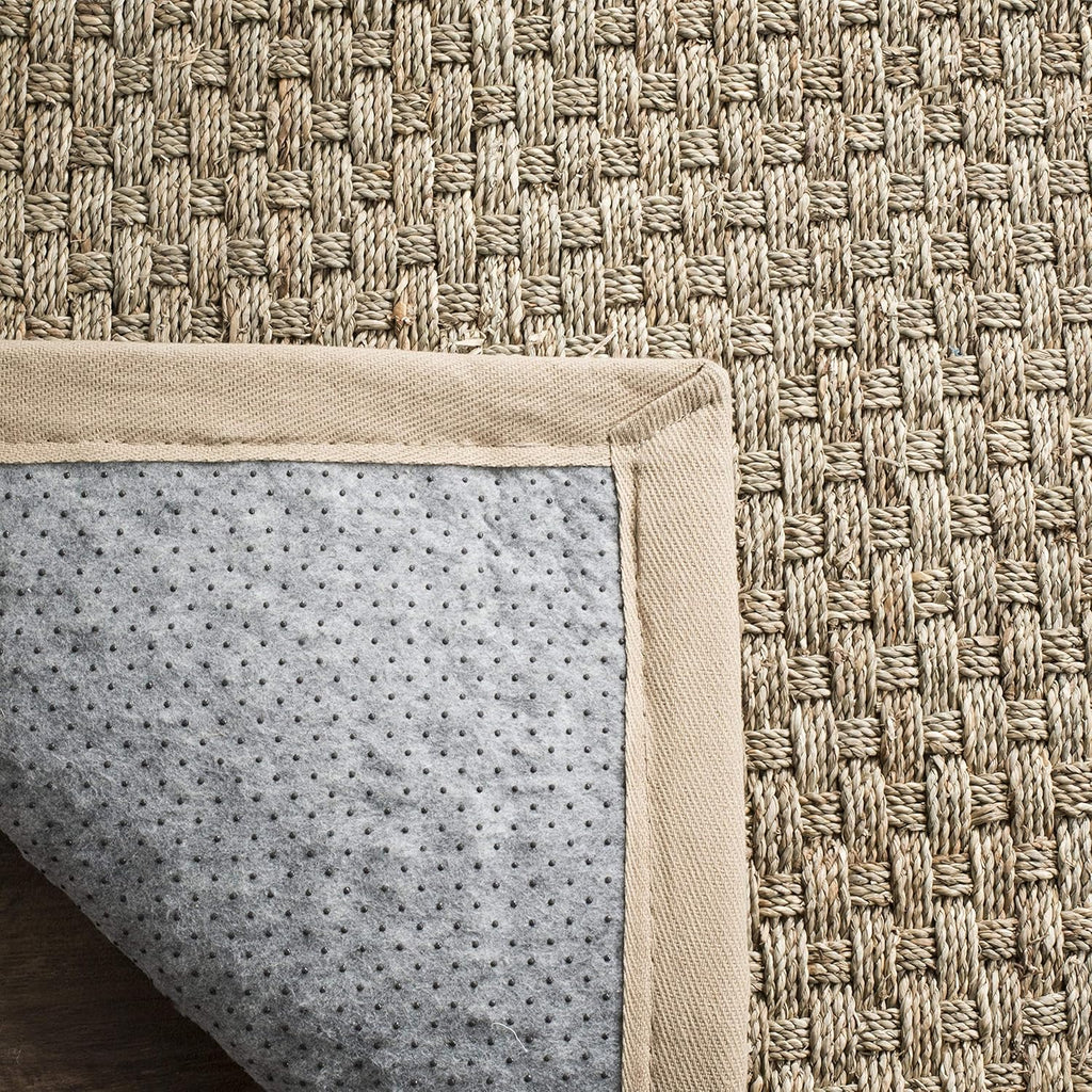 Natural Beige Bordered Basketweave Seagrass Indoor Area Rug